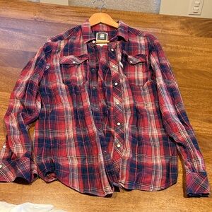 G- Star Red and Blue Plaid Button-Up Shirt Size Large